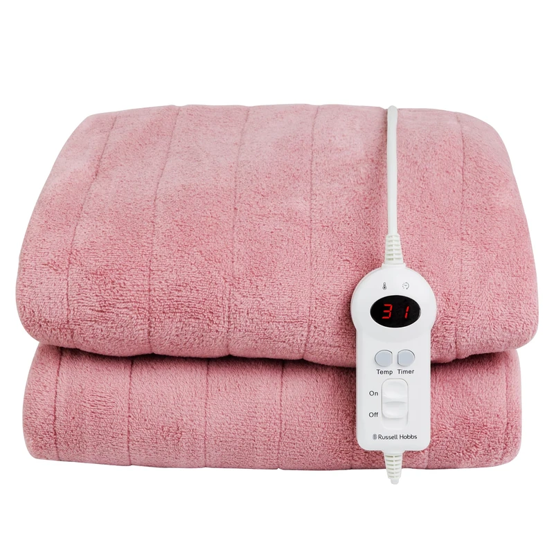 Russell Hobbs Electric Blanket Pink Heated Throw Microfleece 130 x 180 cm with Digital Remote, Auto Shutoff Overheat Protection 12 Hour Timer, 9 Heat Settings RHHT1004PNK