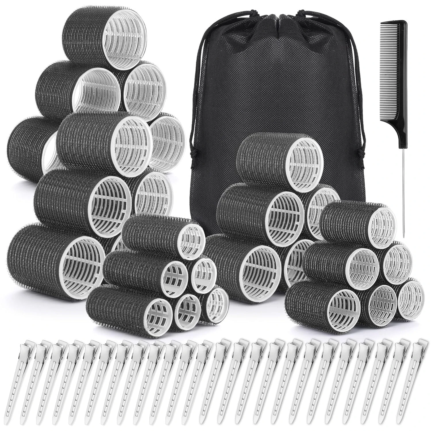 56 PCS Hair Curler Rollers with 5 Sizes Self Grip Hair Rollers with Storage Bag for Long Medium Short Thick Fine Volume Bangs Hair Jumbo Hair Roller for Salon Hairdressing and DIY Hairstyles