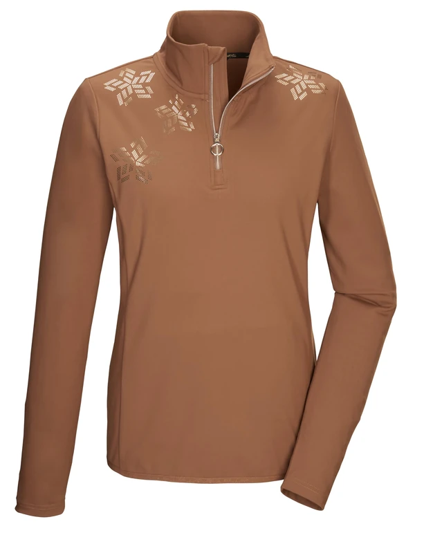 Killtec Women's Ksw 110 Wmn Ls Shrt Powerstretch Shirt/mid-Layer with Stand-up Collar and Zip, Toffee, 22