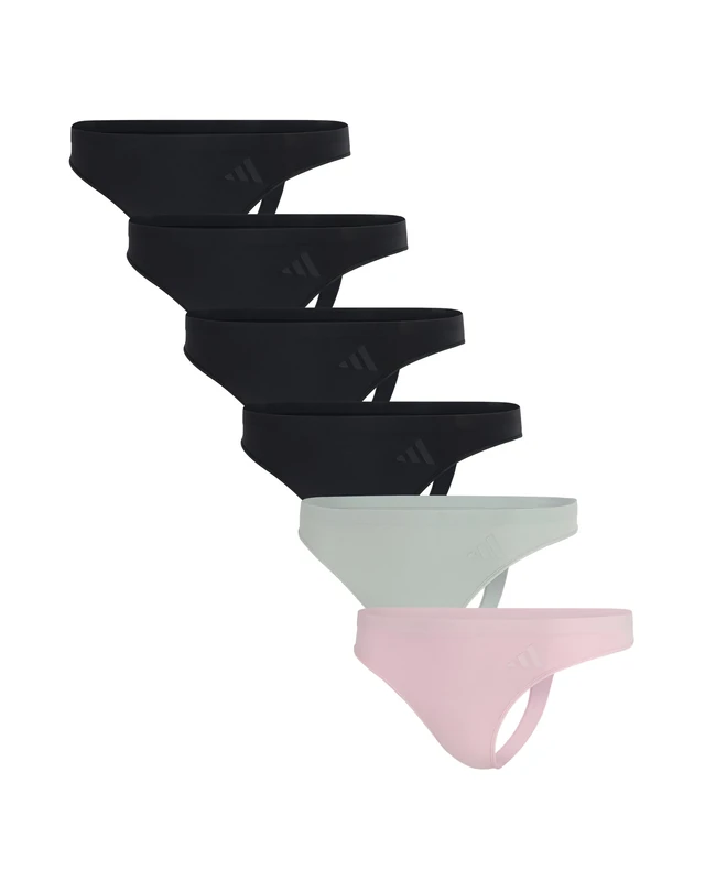 adidas Women's Active Seamless Ultimate Stretch Thong Underwear 6-Pack Panties, Black/Black/Toasted Almond/Toasted Almond/Wonder Quartz/Wonder Quartz, XS