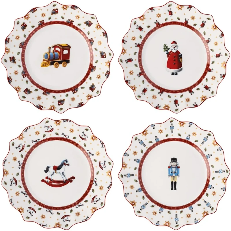 Villeroy & Boch - Toy's Delight Anniversary Plate Set 4 Pieces Multicoloured, Plate Set for 4 People, Christmas Pattern, Christmas Dishes, Anniversary Collection, Premium Porcelain