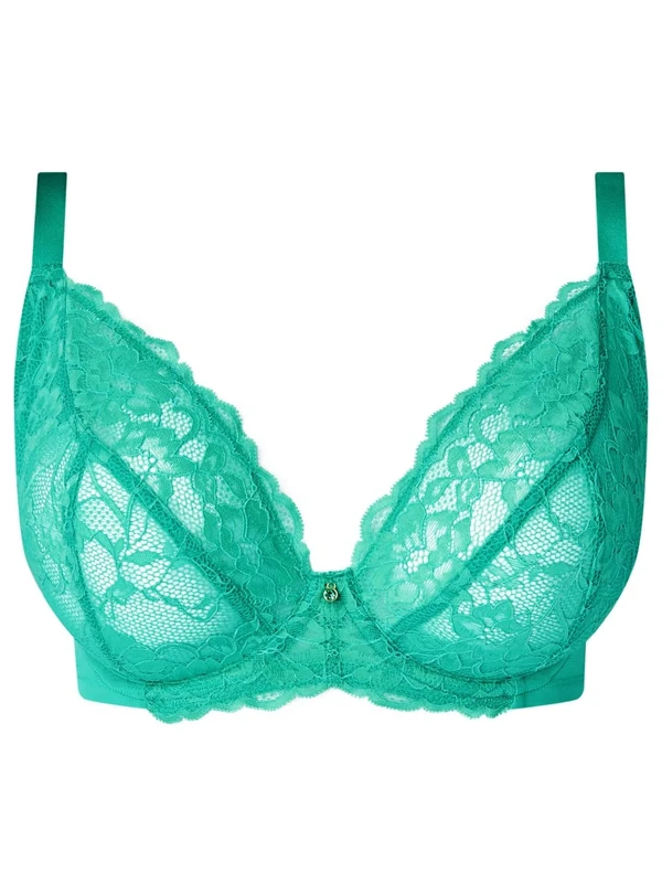 Ann Summers Sexy Lace Fuller Bust Non Padded Plunge Bra Curve-Enhancing Womens Underwear with Underwire Support, Sheer Lace Cups & Power Mesh Wings Bright Green - Womens Lingerie