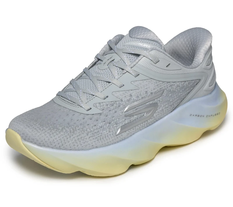 Skechers Women's Aero Burst Hands Free Slip-Ins Running Shoe, Light Gray/Blue, 6