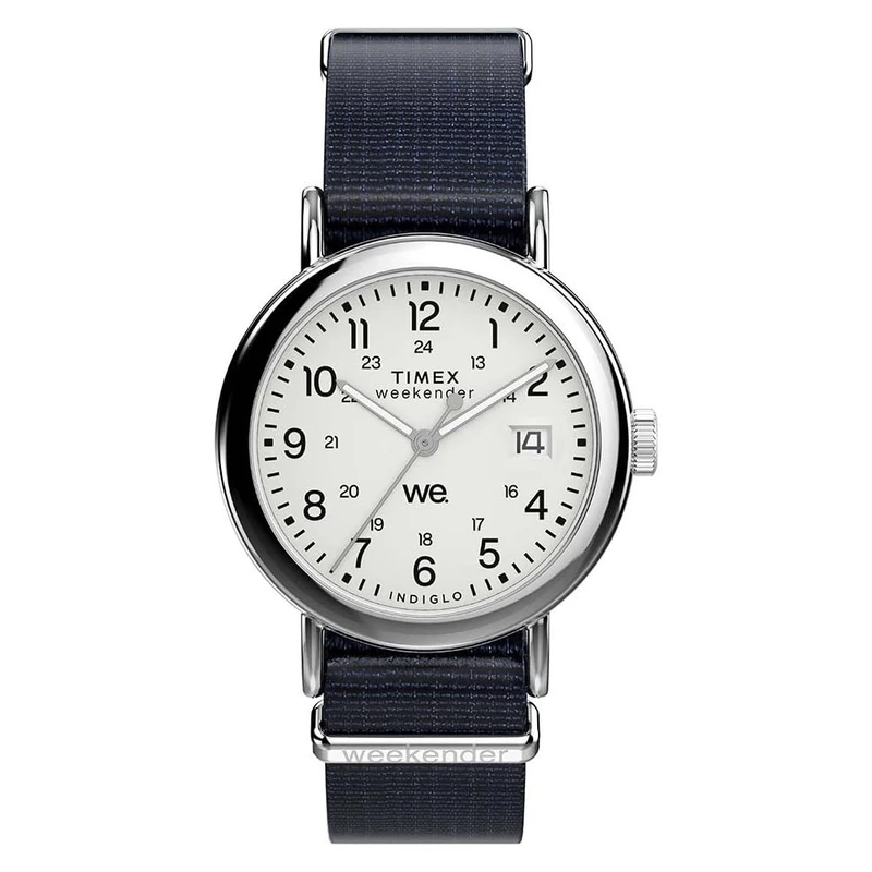 Timex Unisex Weekender 37 mm Watch - Blue Fabric Strap with White Dial and Silver-Tone Case TW2Y09000