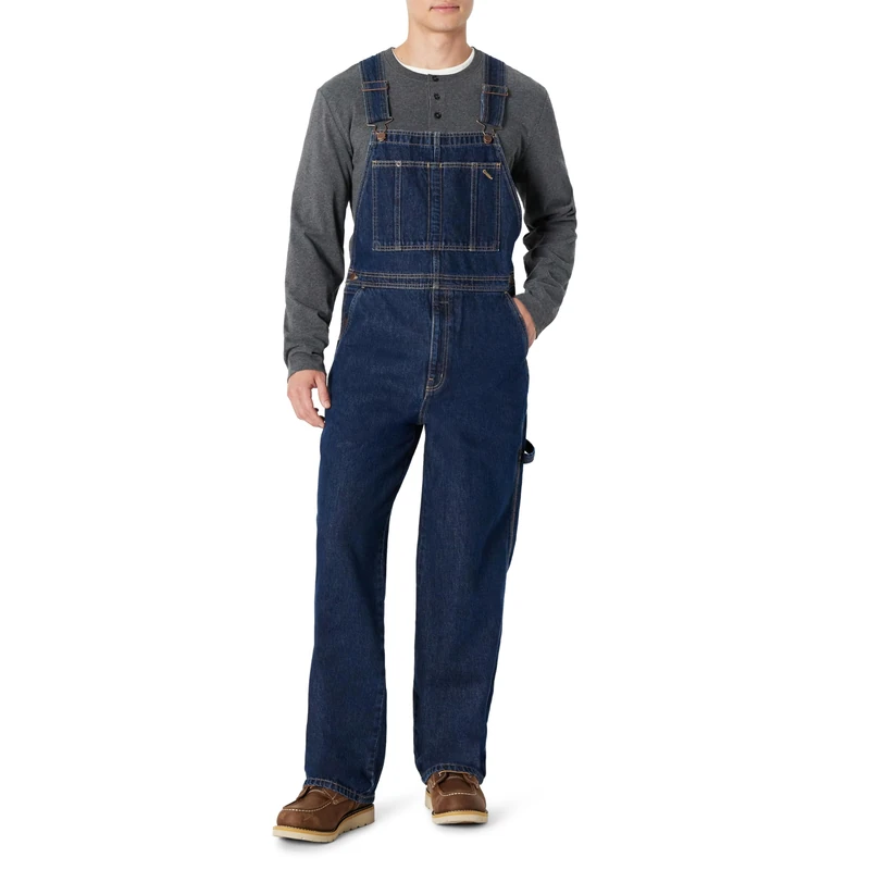 Amazon Basics Men's Relaxed Fit Workwear Bib Overall, DARK WASH, 38W x 32L
