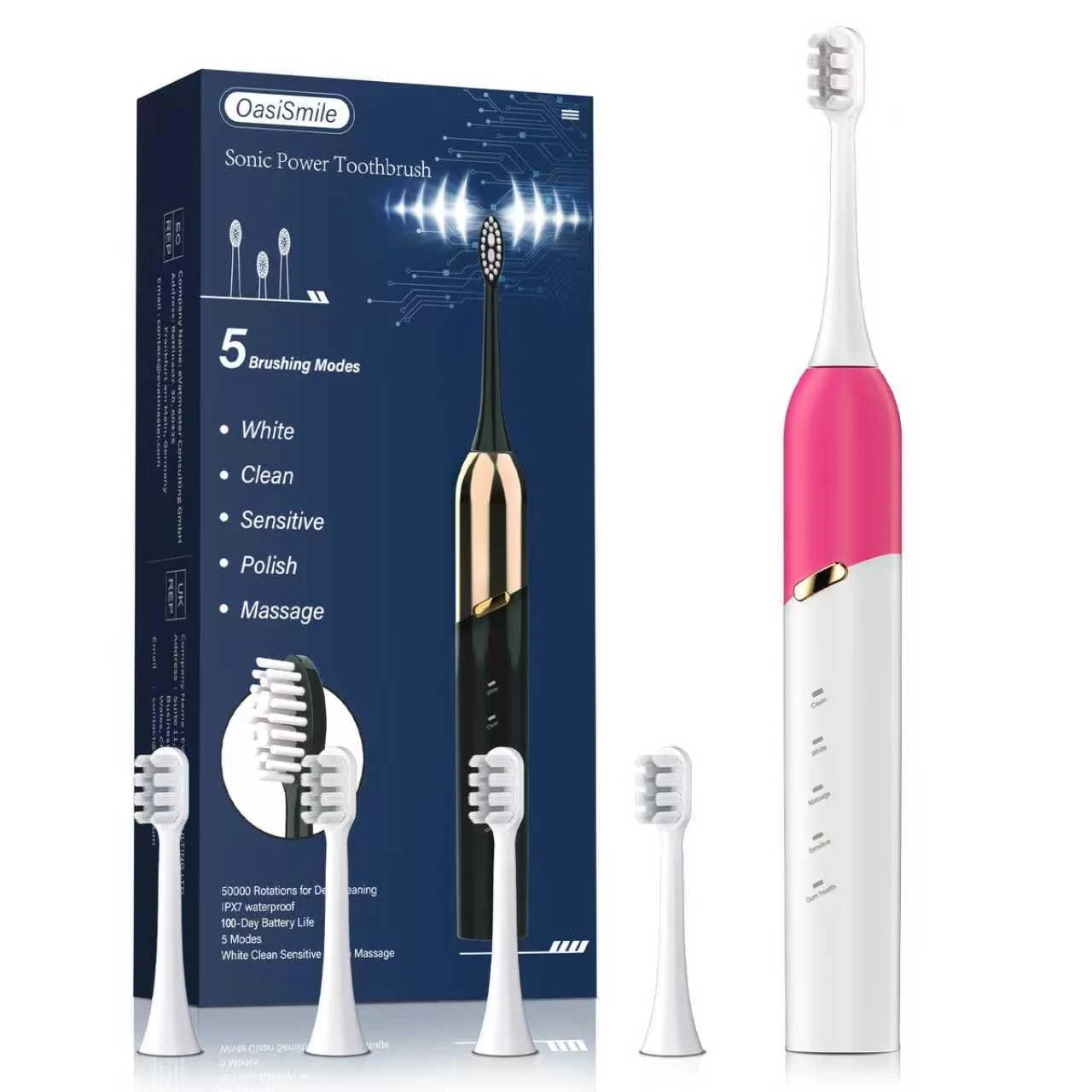 5 Modes Electric Toothbrush for Adults with 4 Brush Heads, 50000 VPM Deep Clean, Sonic Toothbrush,