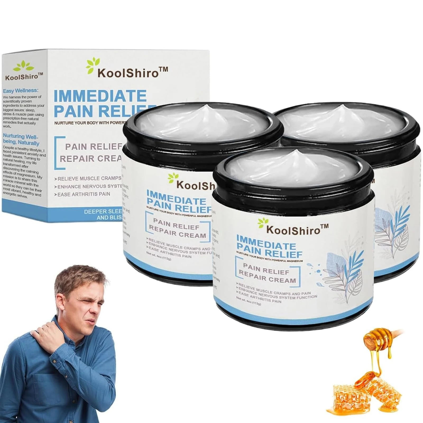 3PCS Magnesium Pa-in Relief Cream, Professional Joint Magnesium Cream for Relief, Natural Joint Gel Effective Relieffor Back, Neck, Hands, Knees (3PCS)
