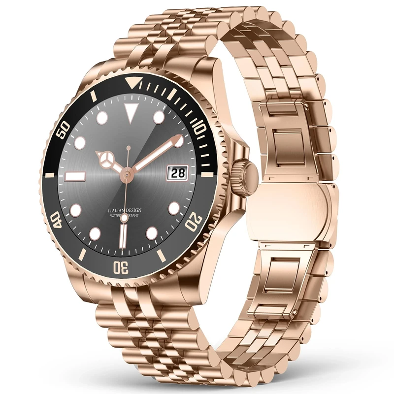 AI Smart Watch for Men with Bluetooth Call, Heart Rate, Blood Pressure, SpO2, Sleep Monitor, 107 Sports Modes, Waterproof Round Watch, 1.19-inch AMOLED Watch Compatible Android and iOS Gold Metal