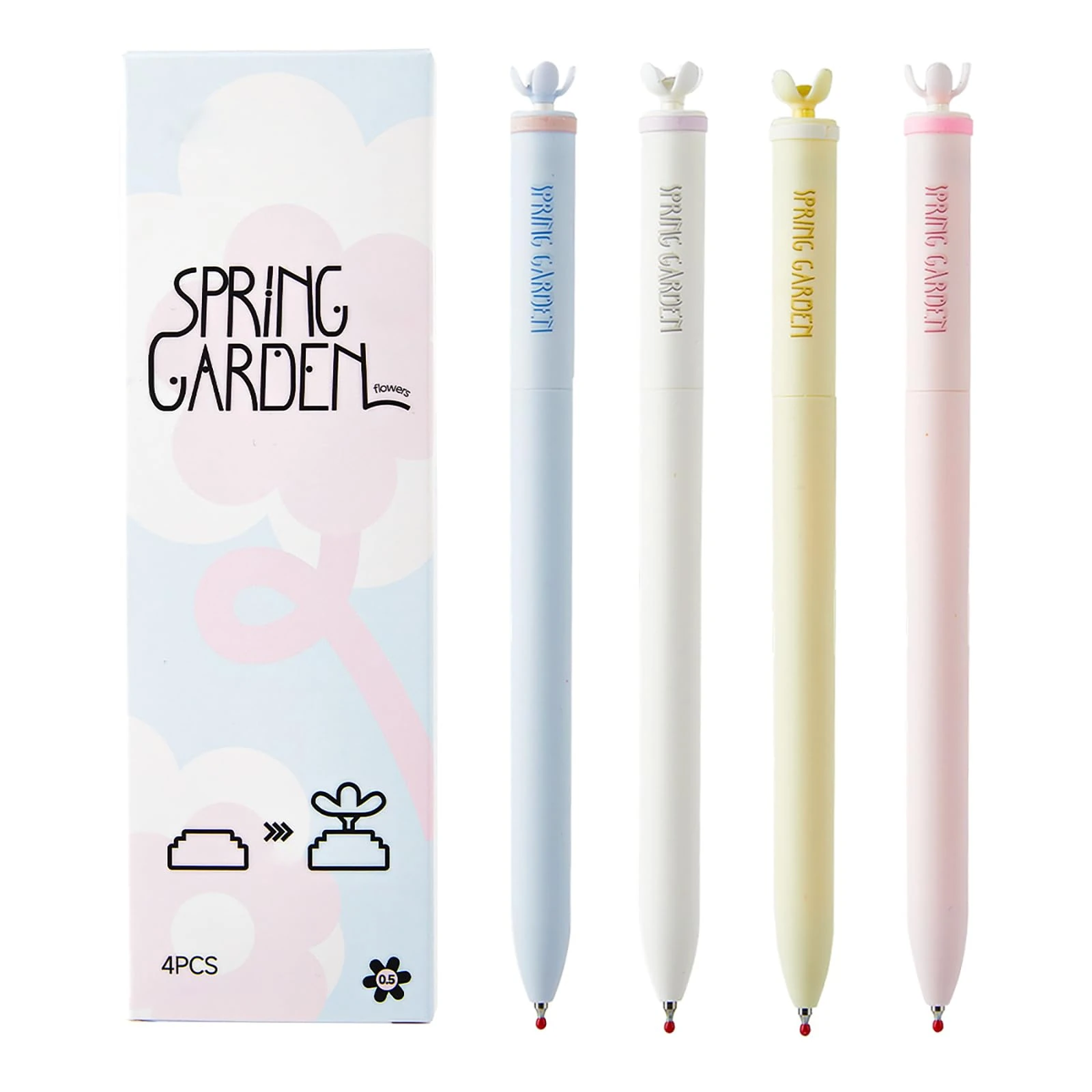 Yolkify 4 Pcs Cute Gel Pens for Writing, 0.5mm Retractable Flower Design, Quick-Drying Water-Based Black Ink, Stylish Ins Aesthetic Cute Pens for Students, Office Accessories