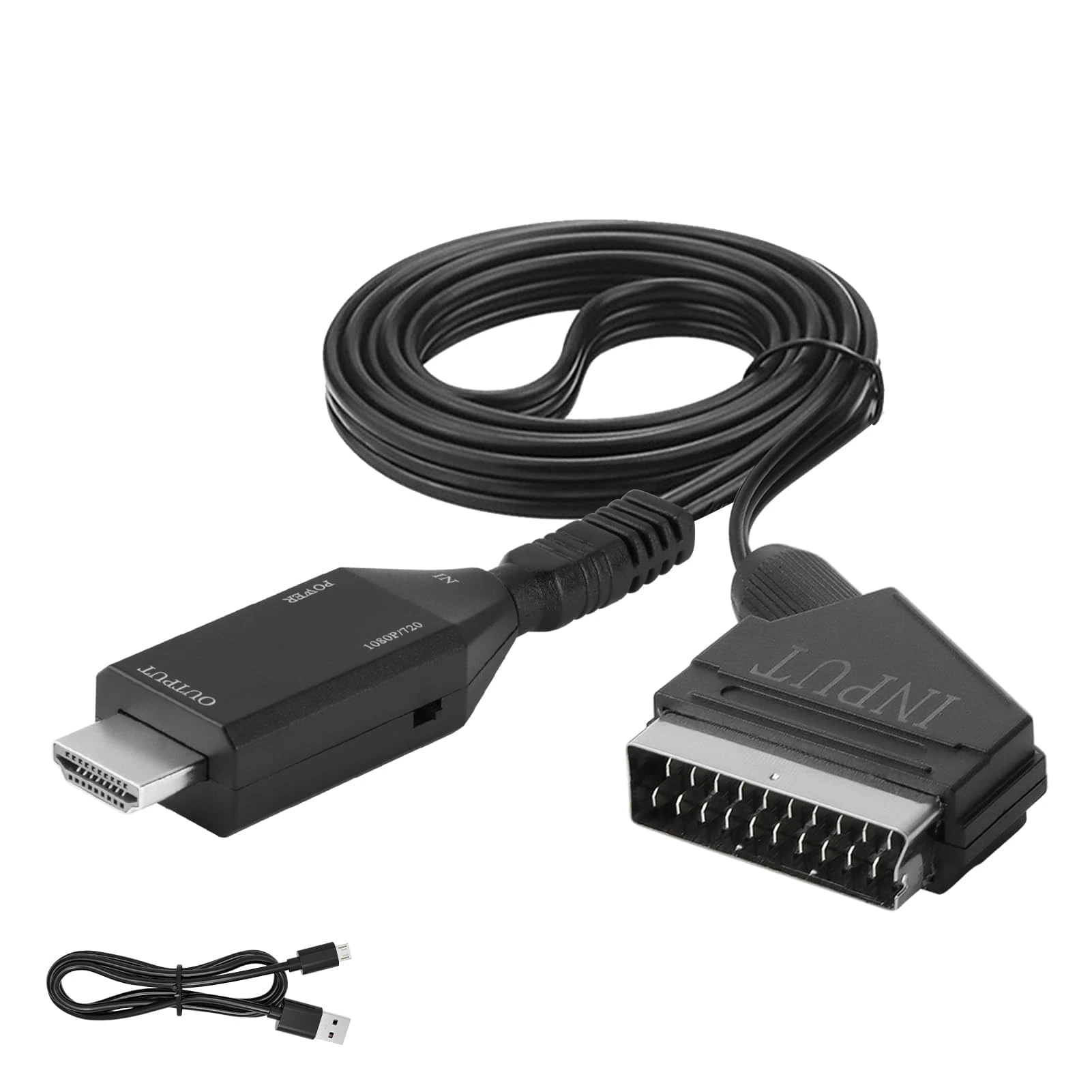 Scart to HDMI Converter HD 720/1080P Adapter for TV Scart Input to HDMI Output Lead with USB Cable All-in-One Video Audio Adapter for DVD Player HDTV STB VHS Xbox PS3 Sky Blu-Ray Monitor Projector