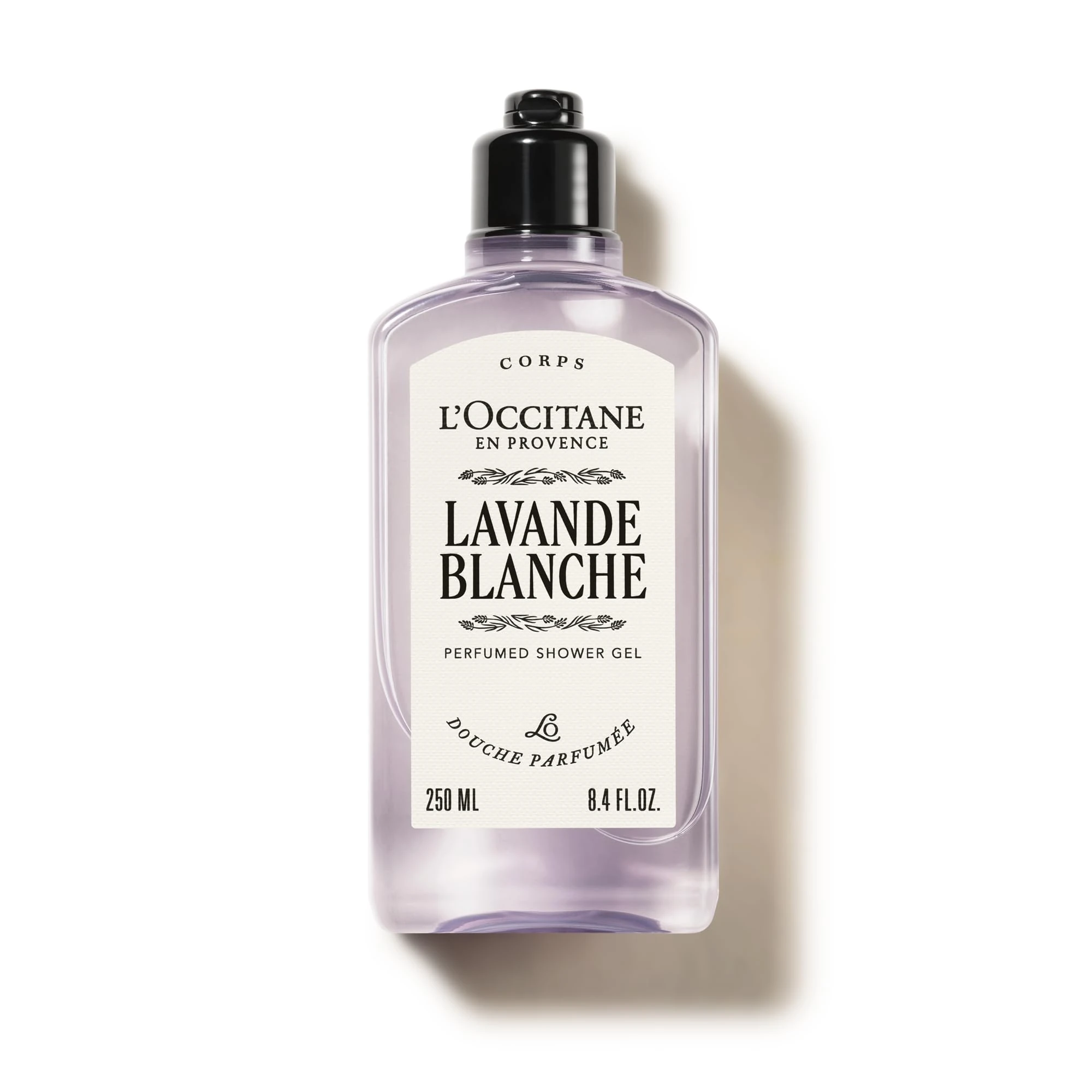 L'OCCITANE Lavande Blanche (White Lavender) Shower Gel 250ml, Calming & Refreshing Body Wash with Lavender Scent, Premium & Clean Beauty for All Skin Types