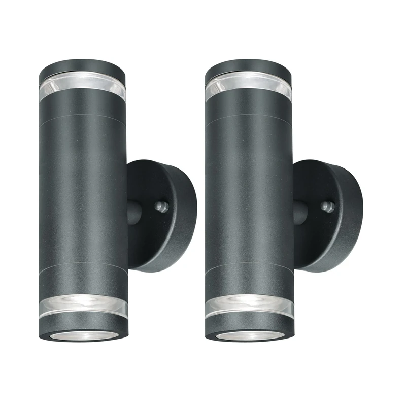 4lite Marinus Outdoor Up Down Wall Light (Anthracite) Pack of 2 Rust Free IP44 Rated Exterior Wall Lamp Supplied with 4X Smart GU10 Bulbs - 4L2/7006x2-4Yr Guarantee