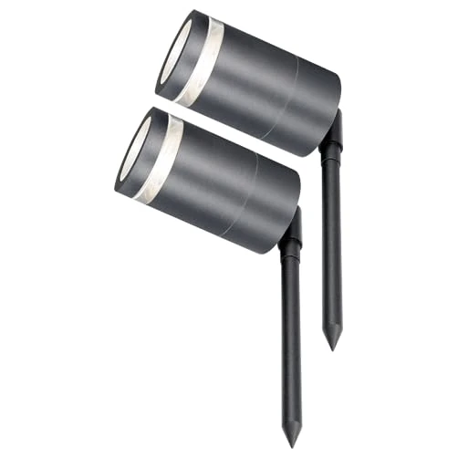 4lite Marinus Outdoor Spike Light (Anthracite) Pack of 2 Rust Free IP65 Rated Garden Single Spot Light Supplied with 4X Smart GU10 Bulbs - 4L2/7003x2-4Yr Guarantee