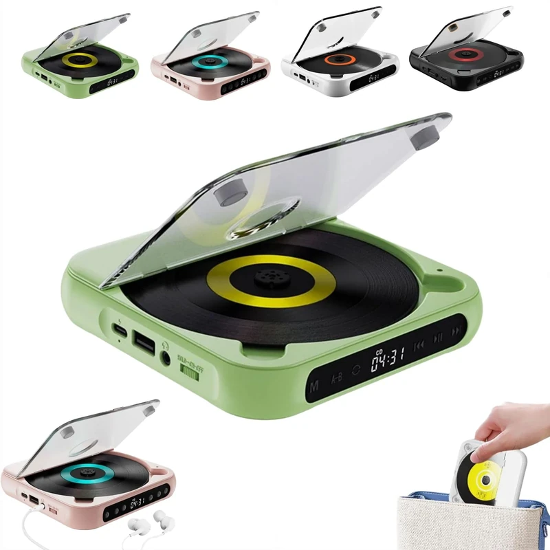 Portable Bluetooth-Compatible CD Player: Hi-Fi Sound, Wireless & Wired Playback, Rechargeable Battery, Compact & Lightweight for Travel,Home,Car