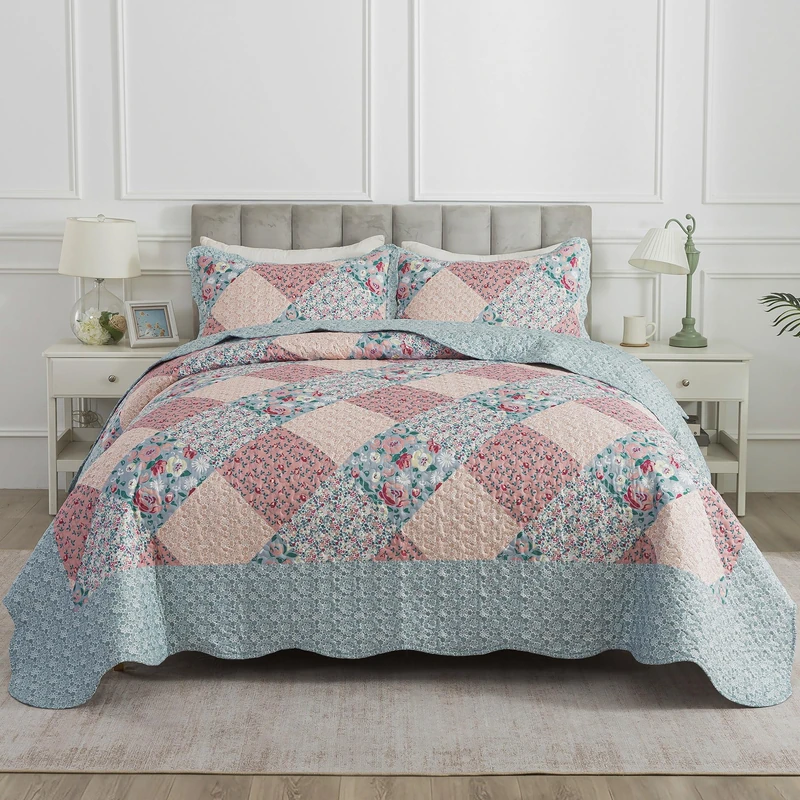 HoneiLife Quilt Set Queen Size - Quilted Bedding Sets 3-Pieces,Microfiber Quilt Sets Lightweight Bedspreads Retro Bed Cover Coverlets for Queen Bed