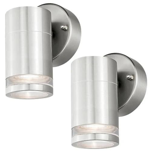 4lite Marinus Outdoor Down Wall Light (Stainless Steel) Pack of 2 Rust Free IP44 Rated Exterior Wall Lamp Supplied with 2X Smart GU10 Bulbs - 4L2/7004x2-4Yr Guarantee