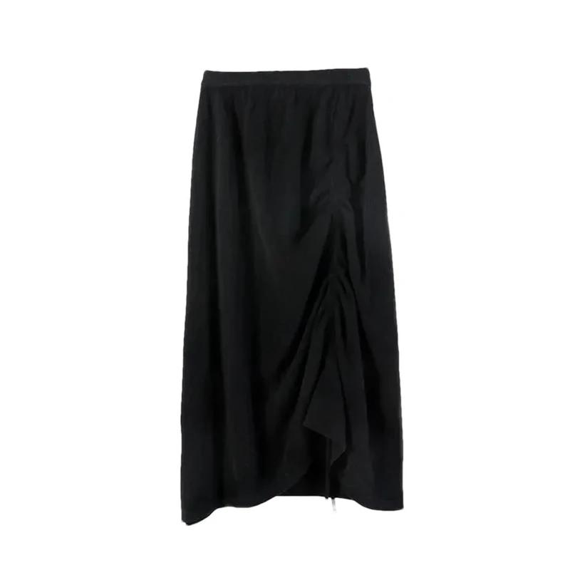 Women's Mid-Length A- Line Knitted Mini Skirt High Waist Solid Wool 100% One-Step Body-Skimming Skirt Black One Size