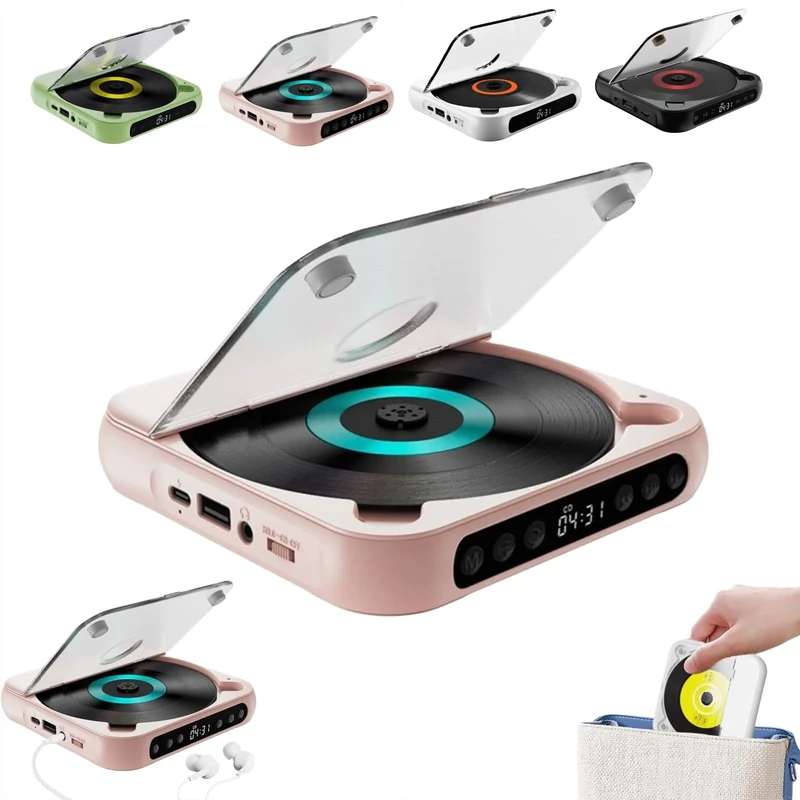 Portable Bluetooth-Compatible CD Player: Hi-Fi Sound, Wireless & Wired Playback, Rechargeable Battery, Compact & Lightweight for Travel,Home,Car