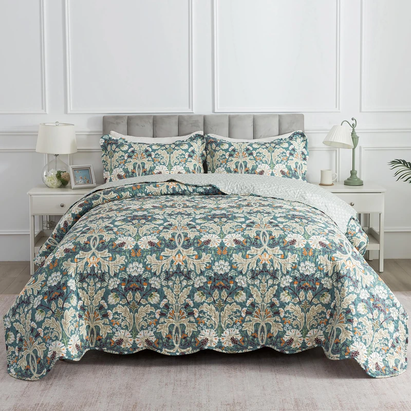 HoneiLife Quilt Sets King Size - Microfiber Bedspreads for King Bed, 3-Piece Lightweight Coverlets, Retro Bed Cover King Quilt Bedding Set All Season Quilts-Grayish Green