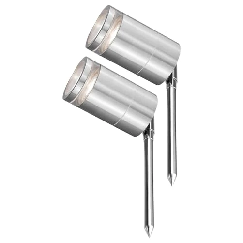 4lite Marinus Outdoor Spike Light (Stainless Steel) Pack of 2 Rust Free IP65 Rated Garden Single Spot Light Supplied with 2X Smart GU10 Bulbs - 4L2/7002x2-4Yr Guarantee