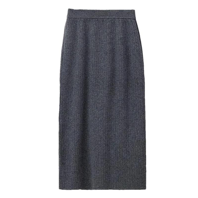 Women's Elegant Solid Wool High Waist Mini Skirt Fall Winter Slimming Bodycon Midi Skirt Dark Gray9 M