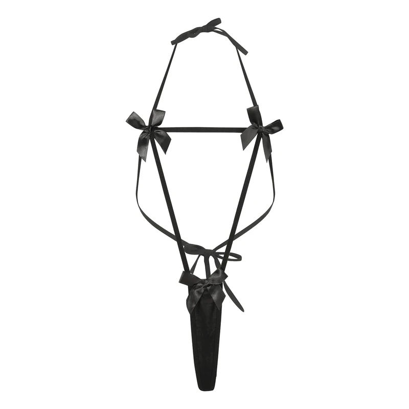 HOTSO Womens Micro Bikini Set One Piece Stripped Monokini Slingshot Swimsuit Swimwear Sexy Backless String Lingerie Outfit with Bow (UK, Alpha, One Size, Regular, Regular, Bowknot)