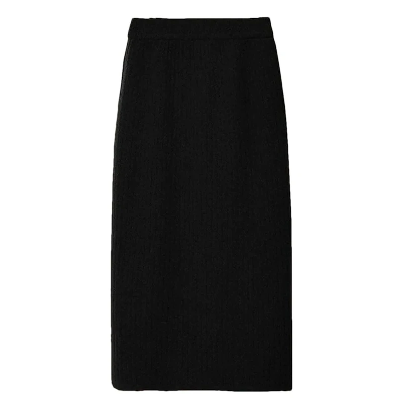 Women's Elegant Solid Wool High Waist Mini Skirt Fall Winter Slimming Bodycon Midi Skirt Black L