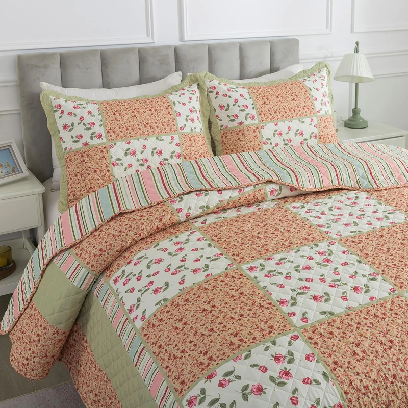 HoneiLife King Size Quilt Sets - 3 Piece Microfiber Quilt Set Lightweight Bedspreads Reversible Coverlets Rustic Bed Cover King Quilt Bedding Set All Season Use