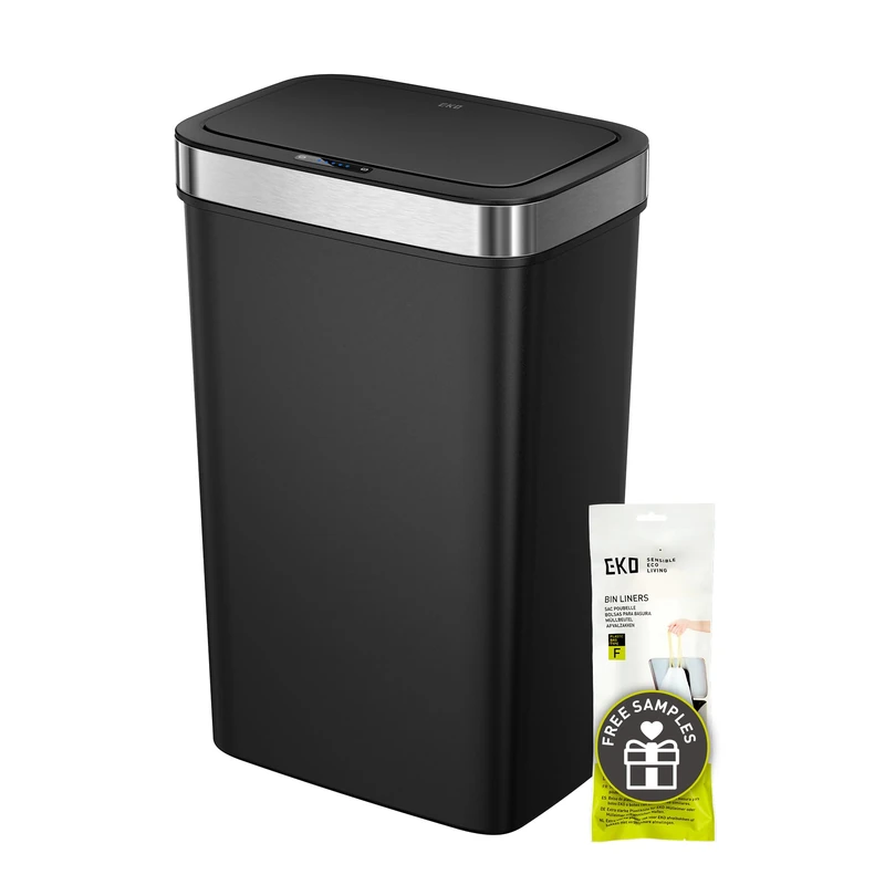 EKO Hana Deluxe Sensor Bin, 50L Kitchen Bin with Touch-Free Automatic Opening, Soft-Close Lid, Stay-Open Mode and Bag Holder, Black