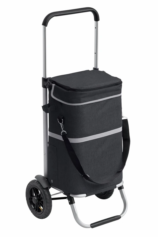 Meister Premium Black Shopping Trolley 45 L Folding Shopping Trolley with Pneumatic Tyres, Cooler Bag & Telescopic Handle Rainproof with Trolley Hanger