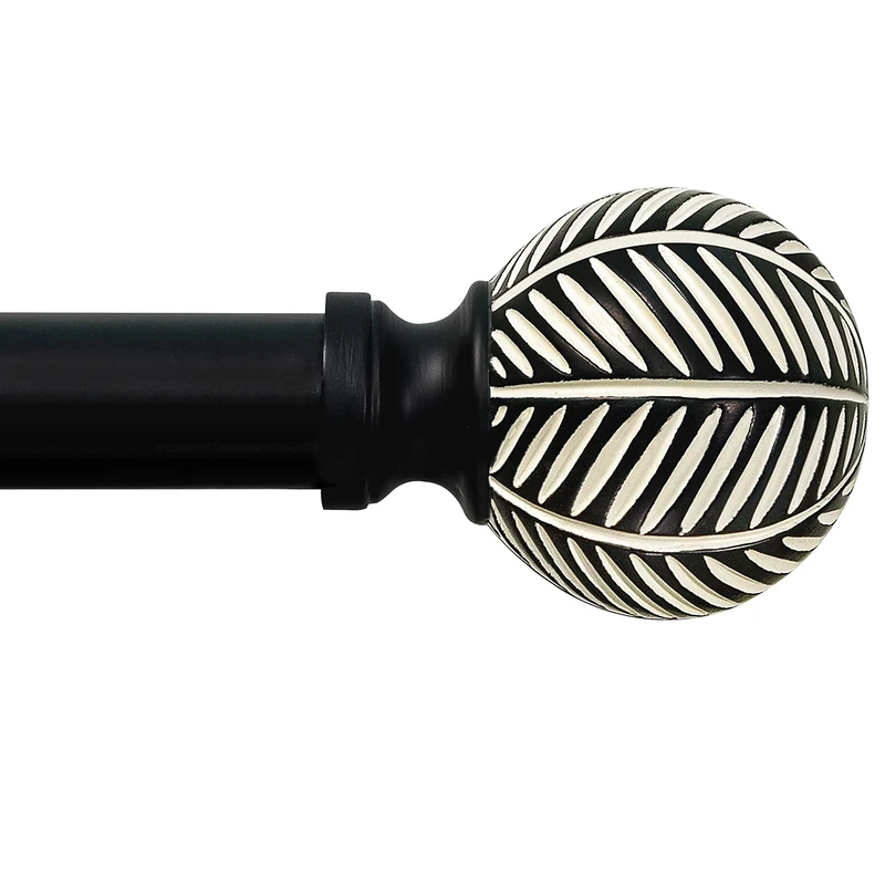 Black Curtain Rods for Windows: 1 Inch Diameter Adjustable Drapery Rods 72" to 144", Heavy Duty Window Curtain Rod with Leaf Pattern Finials