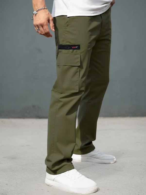 Men's Casual Cargo Pants - Lightweight Elastic Waist with Pockets Hiking Outdoor, Green, XX-Large