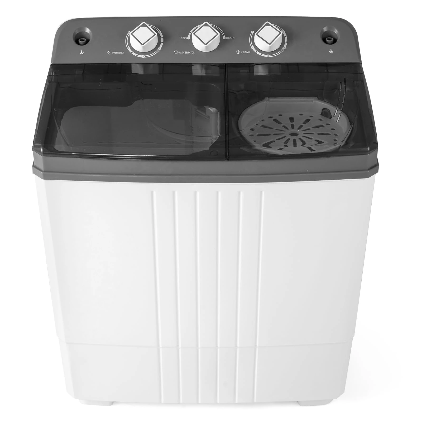 COSTWAY Twin Tub Washing Machine, 8KG Total Capacity Portable Laundry Washer Spin Dryer with Timing Function & Drain Pump for Apartment Dorms Camping (Grey+White, 5kg Washer+3kg Dryer)