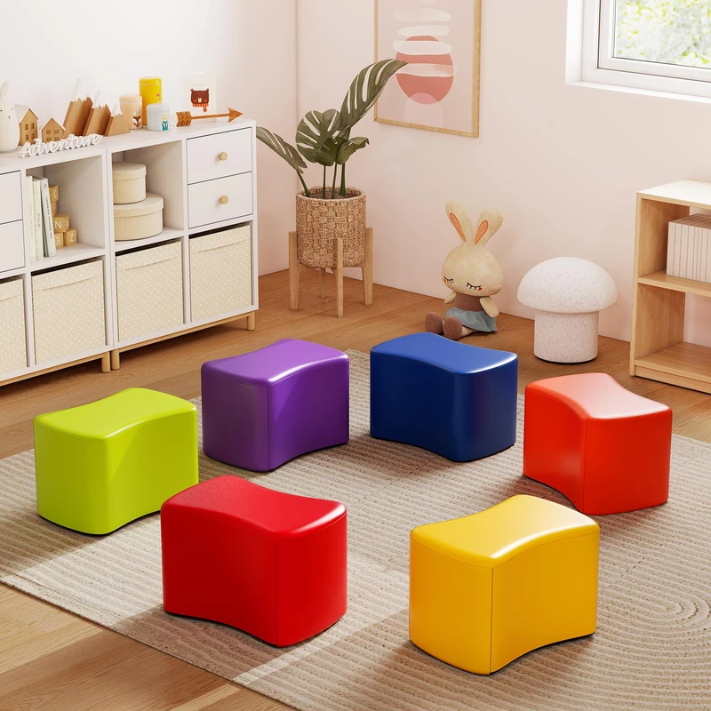 GYMAX 6-Piece Modular Stool Set for Kids, Butterfly Foam Stools with Waterproof PU Cover, Flexible Seating Option for Classroom, Home, Preschools and Nursery
