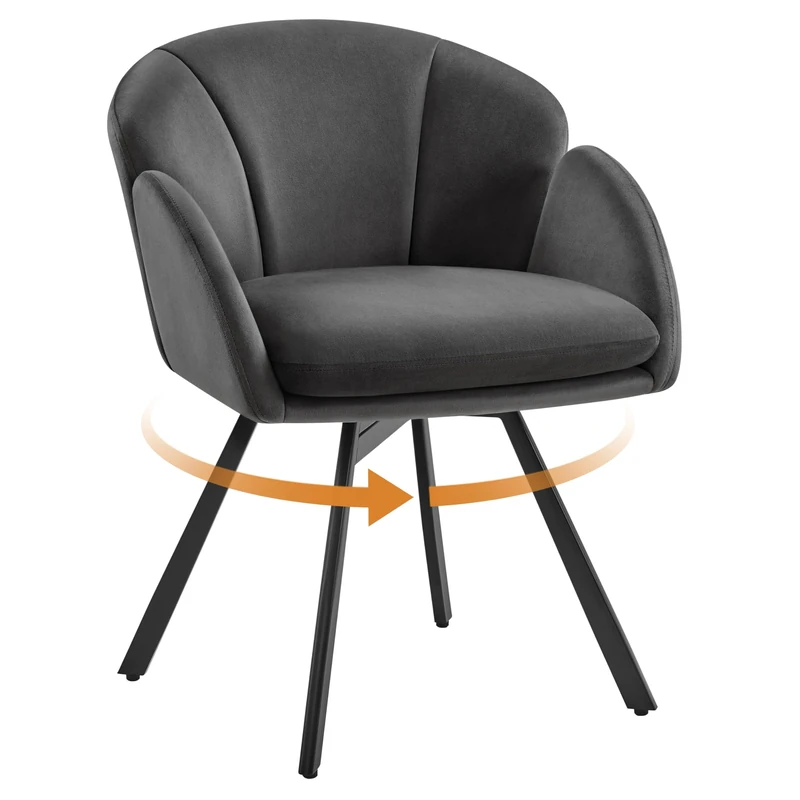 Yaheetech Swivel Tub Chair, Flower Shape Velvet Armchair, Cute Vanity Chair with Removable Seat Cushion for Living Room/Bedroom/Makeup, Dark Gray
