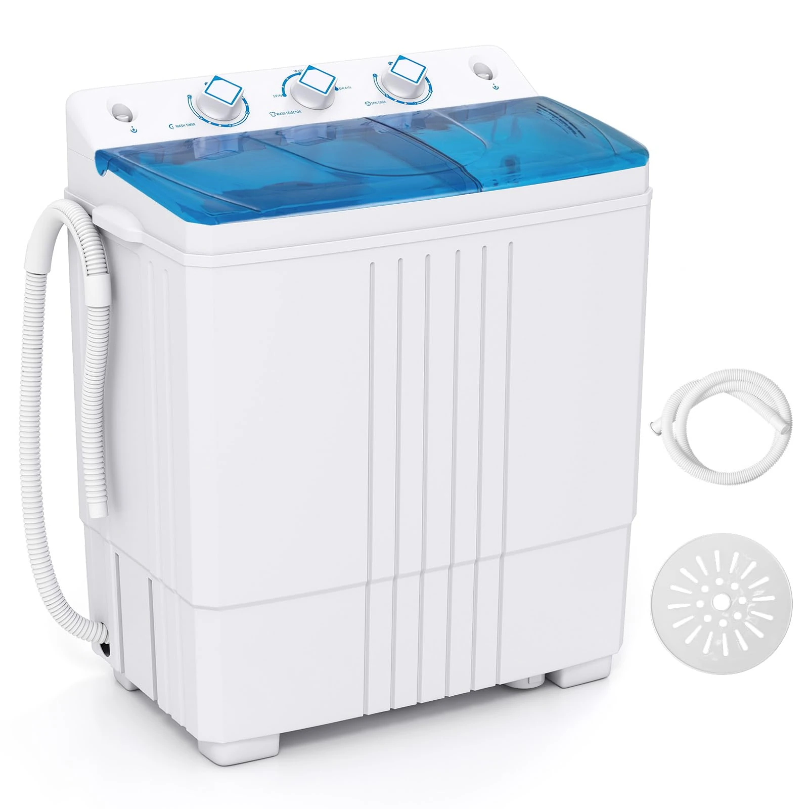 TANGZON Twin Tub Washing Machine, 8KG/4.5KG Portable Washer and Spin Dryer Combo with Timer Control & Drain Pump, Compact Washers for Camping Dorms Apartments RVs (5KG Washing 3KG Drying, Blue)