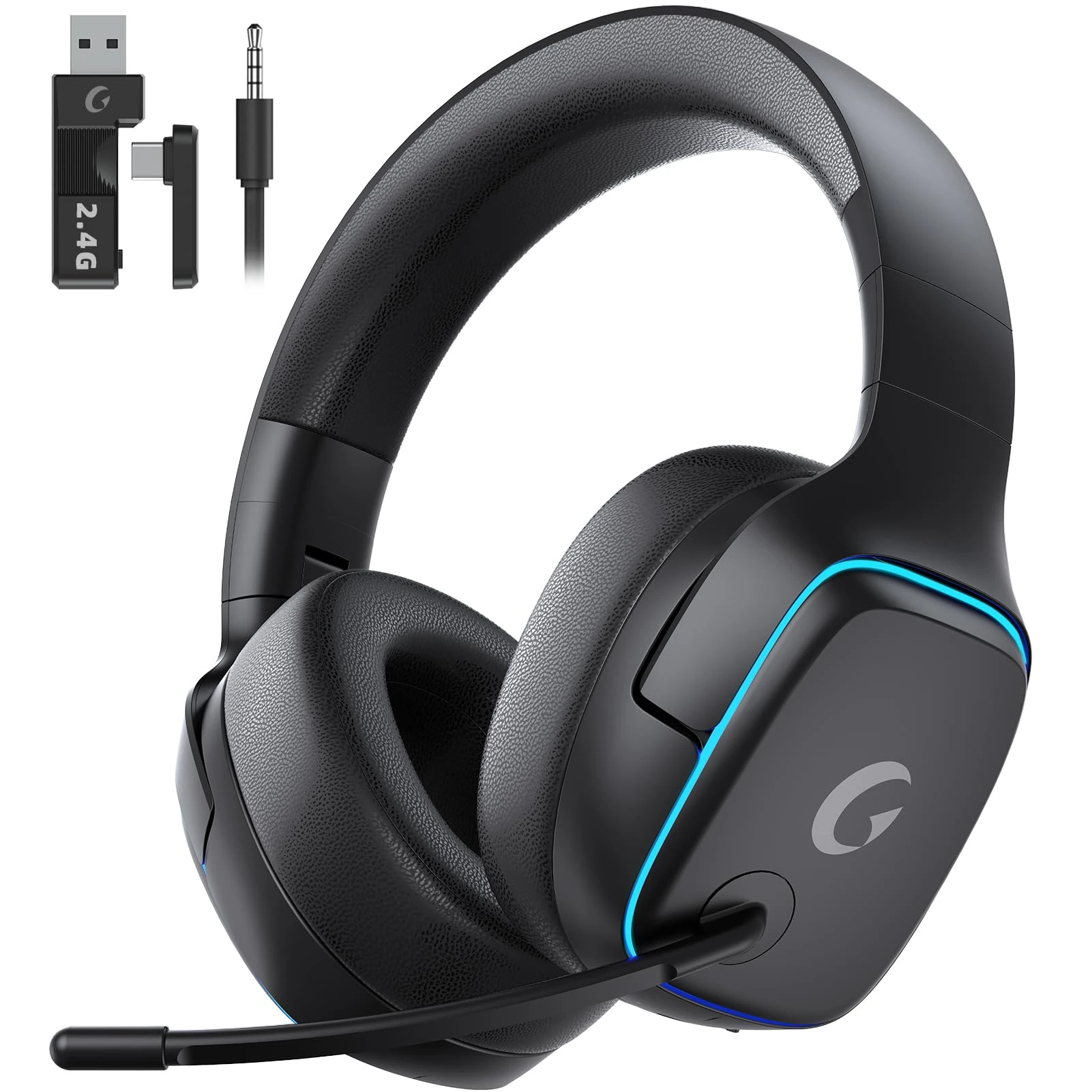 Gvyugke Gaming Headset Wireless, 2.4GHz Wireless Gaming Headset for PS5/4/PC/Switch/Mac/Phone, Bluetooth 5.3 Headphones with MIC Noise Canceling, 7.1 Surround Sound, 70H Battery, RGB Light Up-Black
