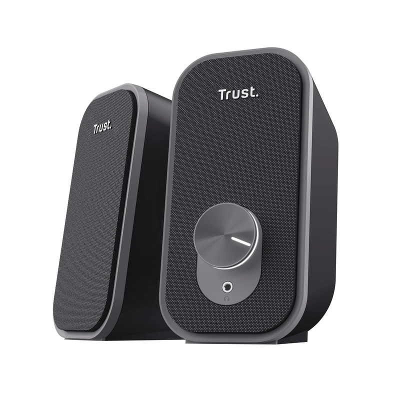 Trust Orada 2.0 PC Speakers for Desktop, 12W (6W RMS), Compact USB Speaker Set, Jack AUX 3.5mm, Headphone Connection, Fabric Front, Stereo Computer Speakers for PC Laptop Mac, Black