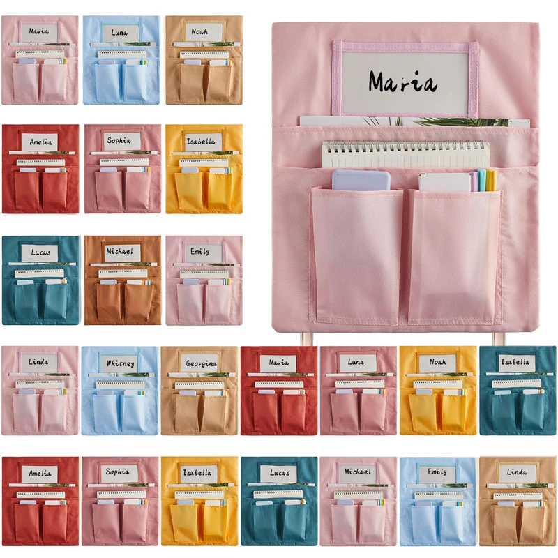 24 Pcs Chair Pockets for Classroom 14 x 13 inch Seat Sacks with Name Tag for Classroom Chairback Pocket Chart K-2 Multi Pockets Chairs Seat Back Organizer for Elementary School Home Supplies(Groovy)