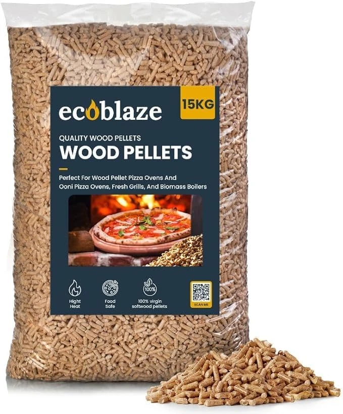 15KG Ecoblaze Premium Wood Pellets for Pizza Oven, Ooni, Ninja, BBQ Grill, Smokeless Fire Pit, Woodfire Pellet Smoker & Stove,100% Sustainable Biomass Fuel, Clean Burning, High Heat, Efficient Cooking