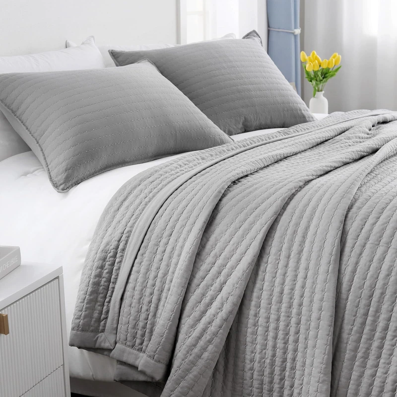 DAWNDIOR XL Queen Quilt Set 98 x 98 in, Lightweight, Grey