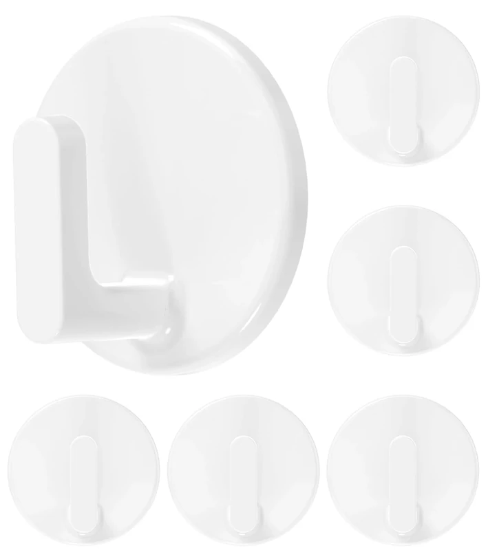 BYSMAH Self Adhesive Hooks, 6 Pack Strong Sticky Small Round White Wall Hooks for Hanging, Kitchen, Bathroom, Keys, Utensils & Home Decor No Drilling