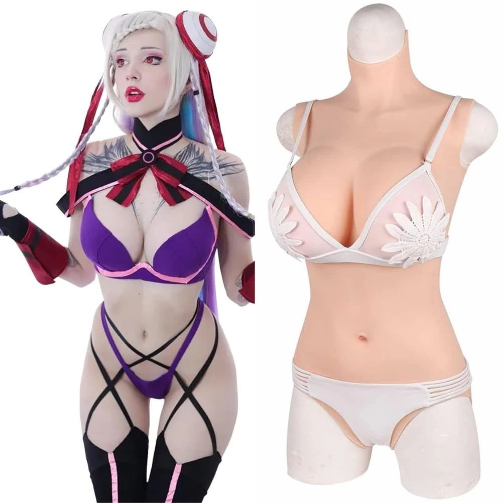 SoTUCR Realistic Silicone Bodysuit Back Zipper Swimsuit Style Body Suit Transgender Soft Fake Boobs Forms for Crossdressers,Color 1,Upgrade zipperD Cup