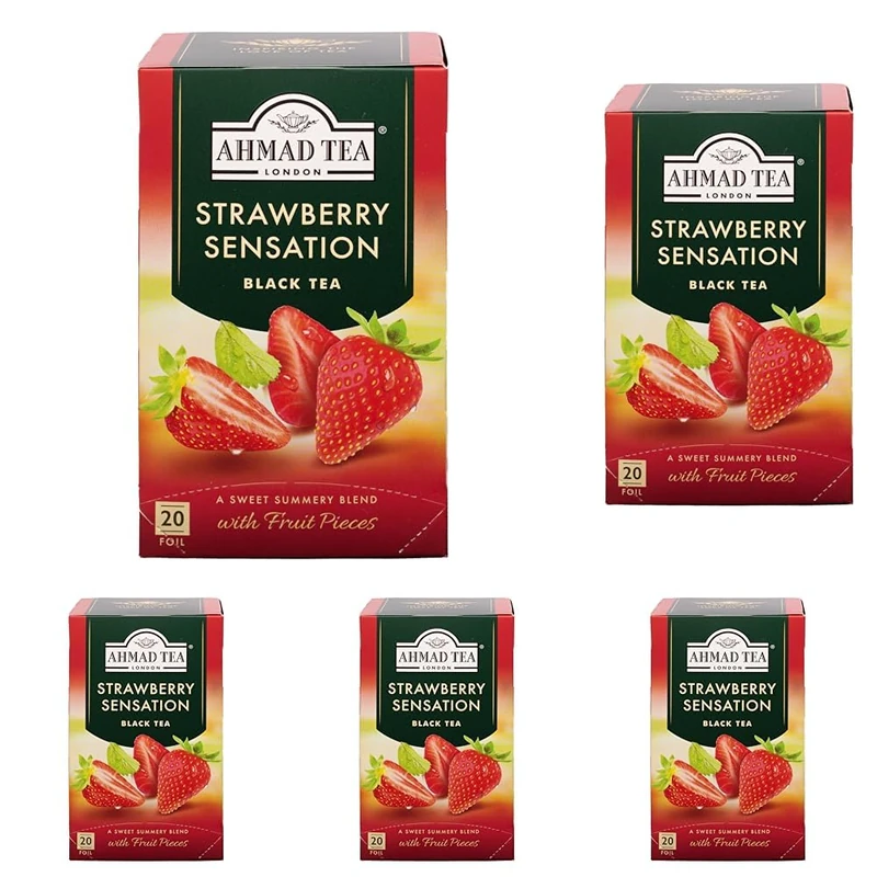 Ahmad Tea Strawberry Sensation Fruit Black Tea - 20 Teabags (Pack of 5)