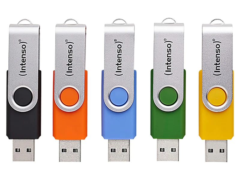 Intenso Office Line Multipack USB Stick 5X 16GB - Super Speed USB 3.2, up to 70MB/s, Assorted Colours with Metal Bracket and Labelling Labels