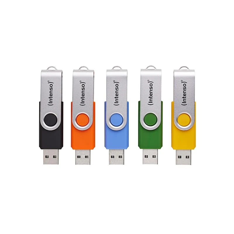 Intenso Office Line Multipack USB Stick 5X 32GB - Super Speed USB 3.2, up to 70MB/s, Assorted Colours with Metal Bracket and Labelling Labels