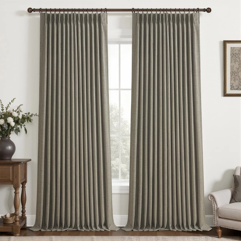 Extra Long 108 Inch Blackout Floor to Ceiling Curtains for Dining Room, Sepia Ebony Memory Trained Pinch Pleated Two Layer Thick Linen Blend Insulated Soundproof Decorative Windows Drapes 2 Panels Set