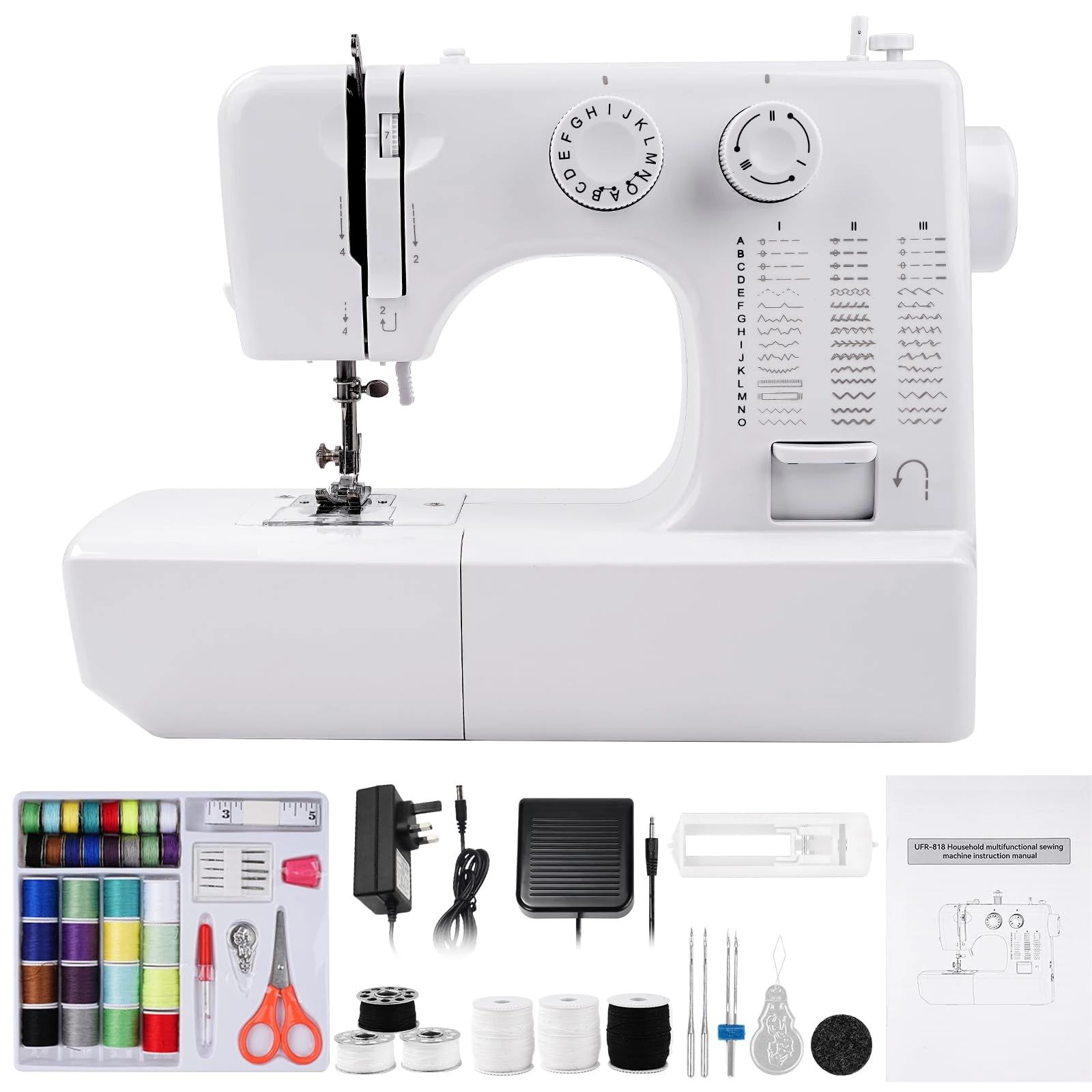 818 Household Mini Sewing Machine, 45 Stitches Electric Sewing Machine with 42pcs Sewing Kit for Children Adults Beginners