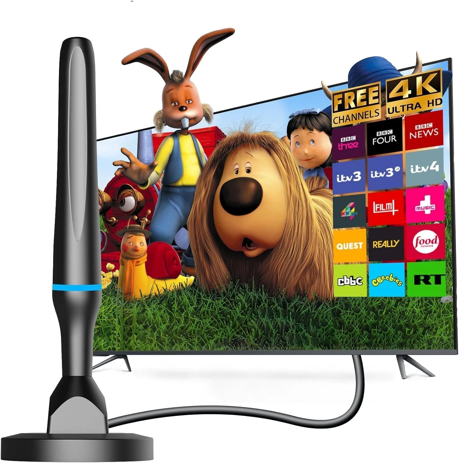 Freeview Digital Indoor Tv Aerial, Smart TV Ariels Indoor with Amplifier & Magnetic Base, High Gain 4K Portable HDTV Antenna for Local Channels, Support All Smart Television (TV Aerial - 2)