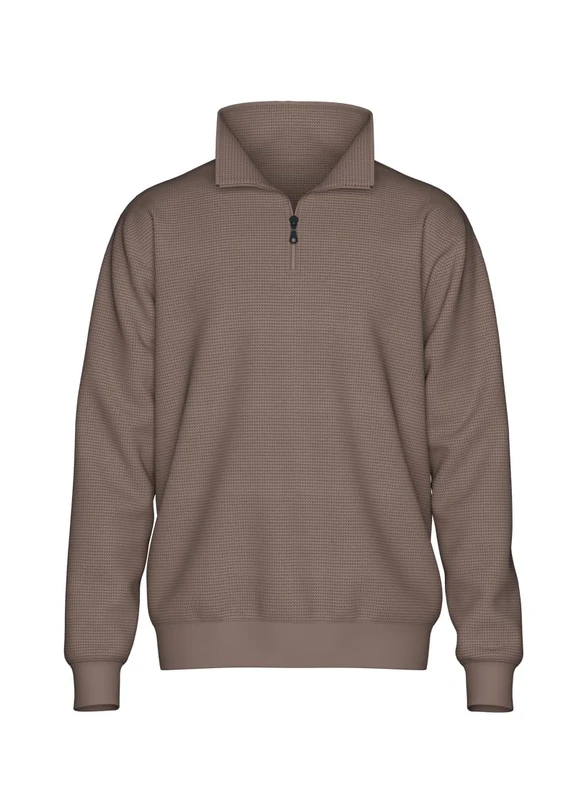 Trigema Men's Trigema Troyer Waffle Look Sweatshirt (Pack of 1), taupe, XL